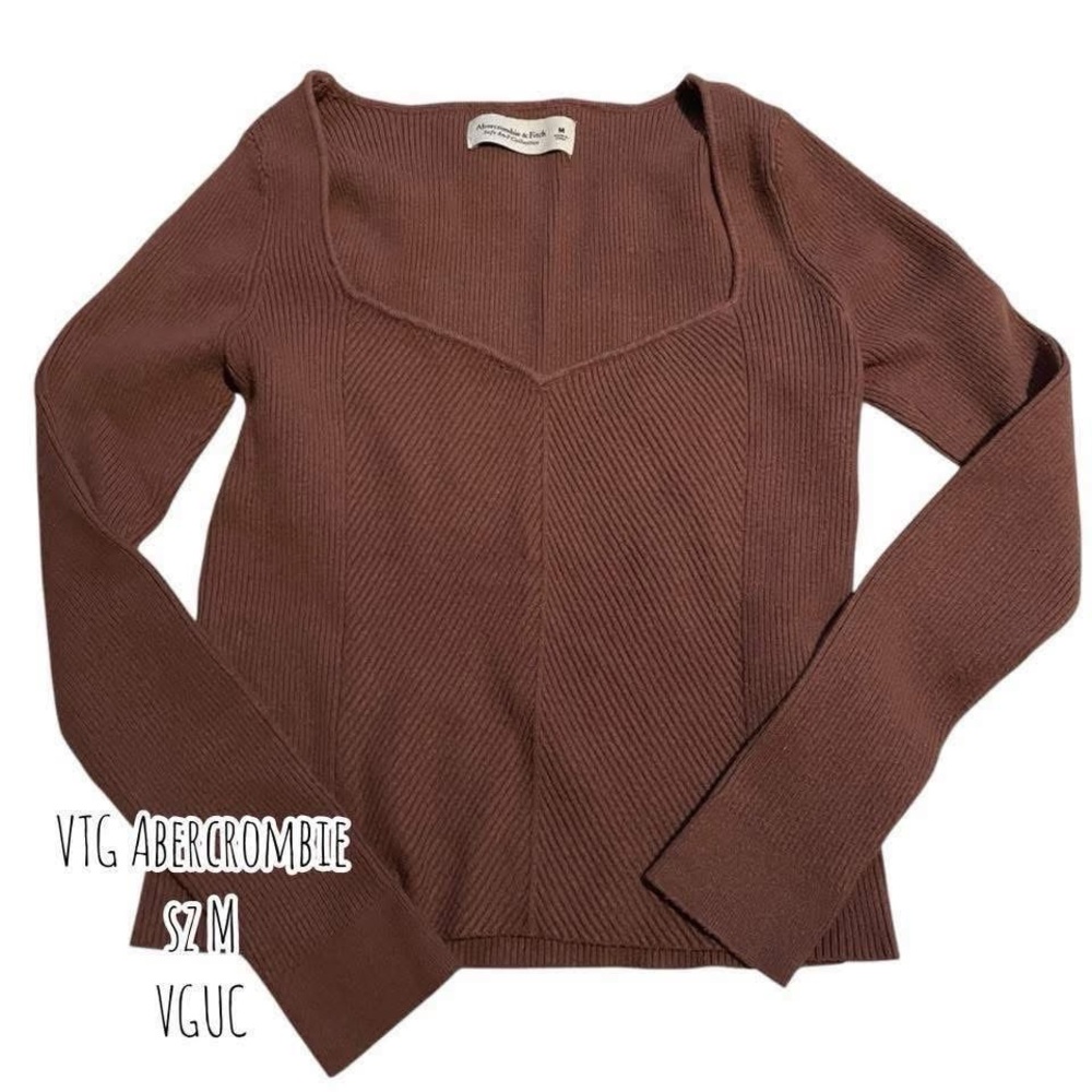 Abercrombie & Fitch Brown V-Neck Sweater with Ribbed Texture